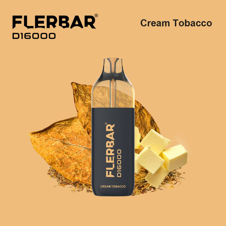 Flerbar D16000 Cream Tobacco E-Zigarette - 16k Züge - 20 mg/ml Nikotin - Legal mit Steuerbanderole