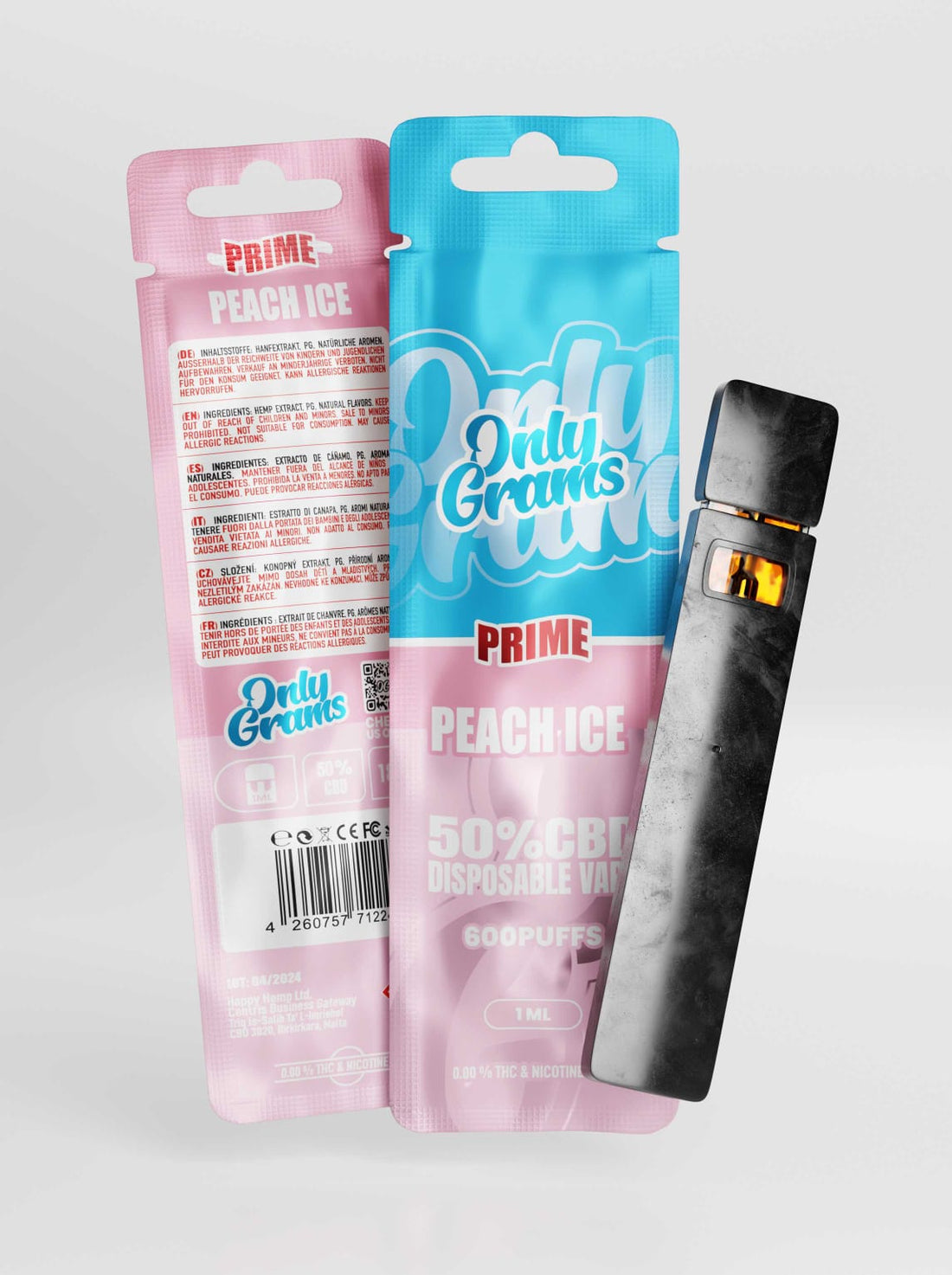 OnlyGrams Prime Peach Ice CBD 50% Vape 1 ml